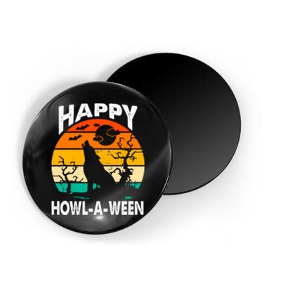 Happy Howl A Ween Halloween Wolf Retro Magnet