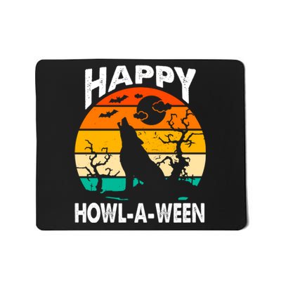 Happy Howl A Ween Halloween Wolf Retro Mousepad