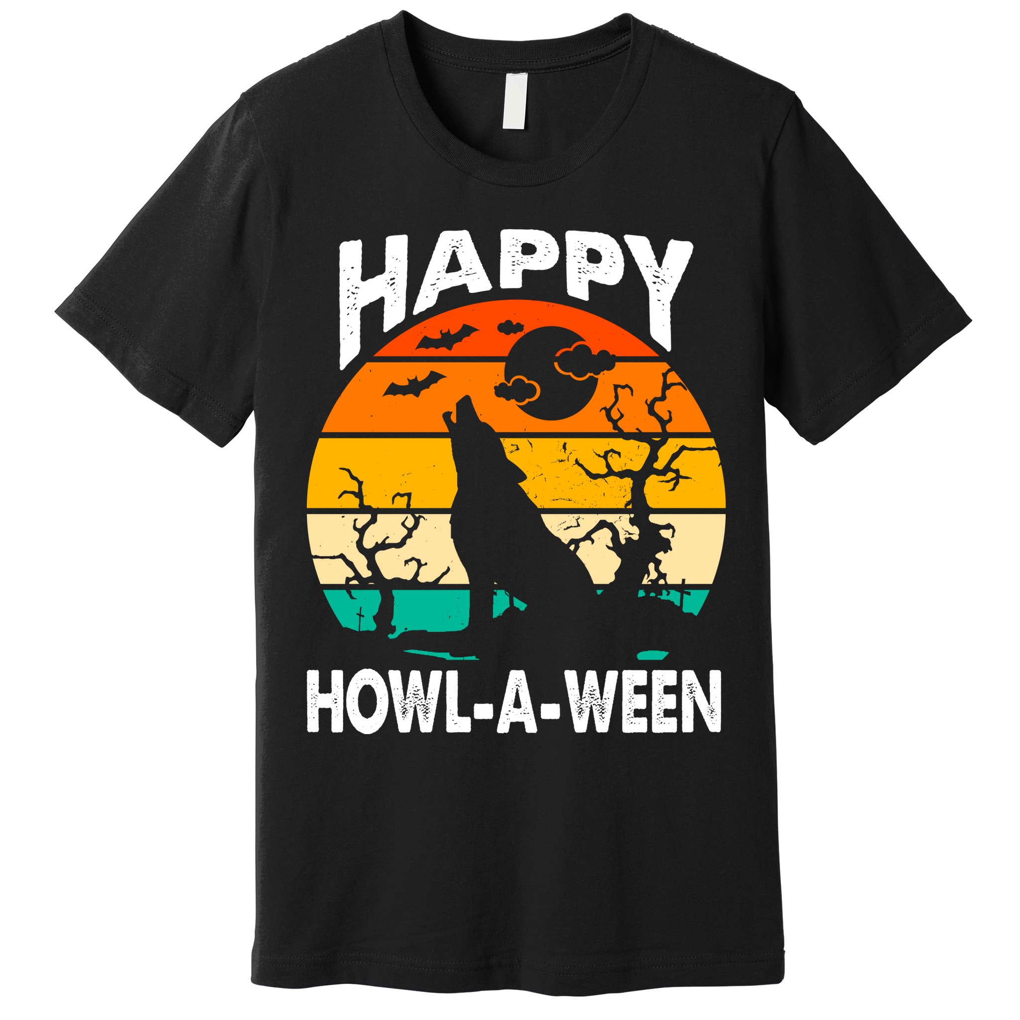 Happy Howl A Ween Halloween Wolf Retro Premium T-Shirt
