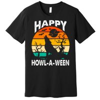 Happy Howl A Ween Halloween Wolf Retro Premium T-Shirt