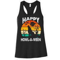 Happy Howl A Ween Halloween Wolf Retro Women's Racerback Tank