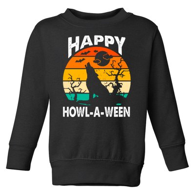 Happy Howl A Ween Halloween Wolf Retro Toddler Sweatshirt