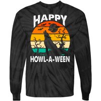 Happy Howl A Ween Halloween Wolf Retro Tie-Dye Long Sleeve Shirt