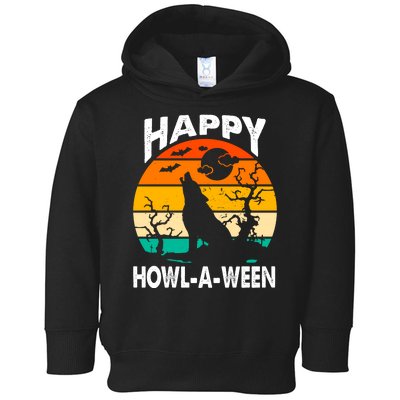 Happy Howl A Ween Halloween Wolf Retro Toddler Hoodie