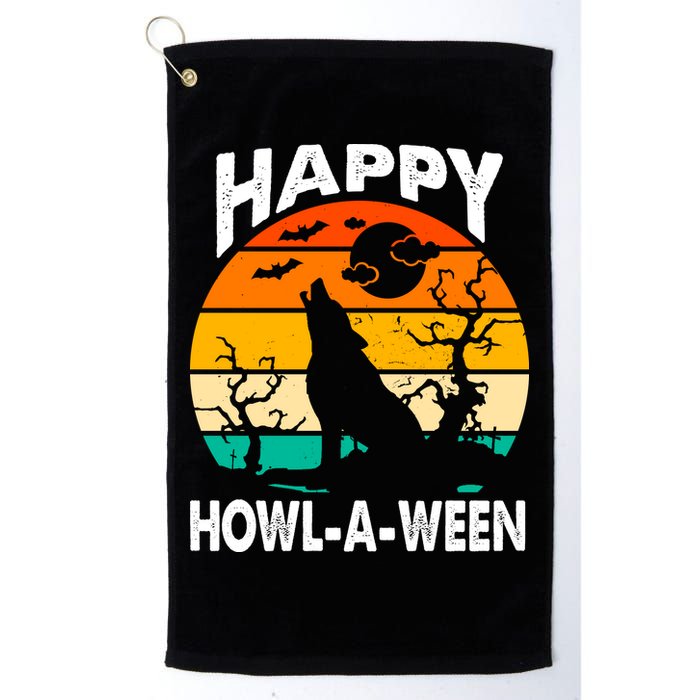 Happy Howl A Ween Halloween Wolf Retro Golf Towel