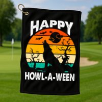 Happy Howl A Ween Halloween Wolf Retro Golf Towel