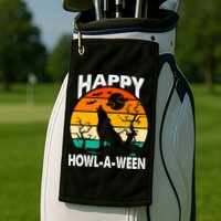 Happy Howl A Ween Halloween Wolf Retro Golf Towel