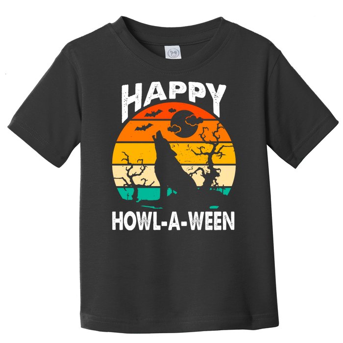 Happy Howl A Ween Halloween Wolf Retro Toddler T-Shirt