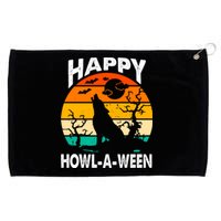 Happy Howl A Ween Halloween Wolf Retro Grommeted Golf Towel