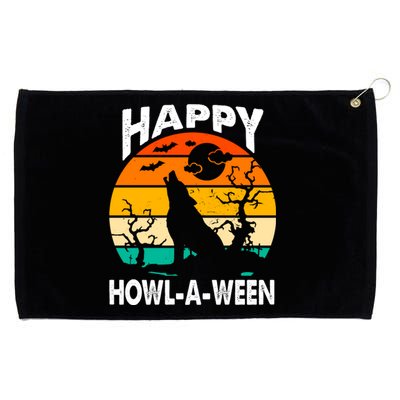 Happy Howl A Ween Halloween Wolf Retro Grommeted Golf Towel