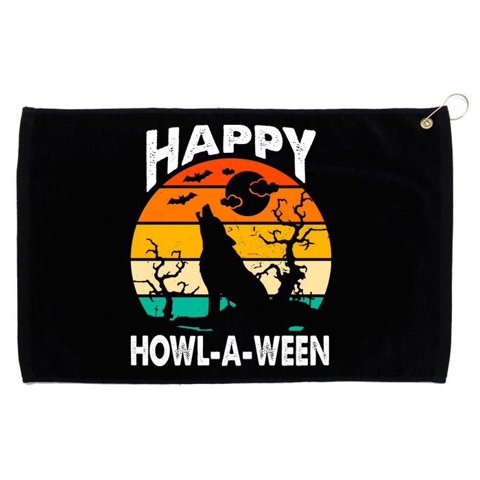 Happy Howl A Ween Halloween Wolf Retro Grommeted Golf Towel