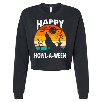 Happy Howl A Ween Halloween Wolf Retro Cropped Pullover Crew