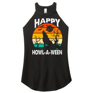 Happy Howl A Ween Halloween Wolf Retro Women’s Perfect Tri Rocker Tank