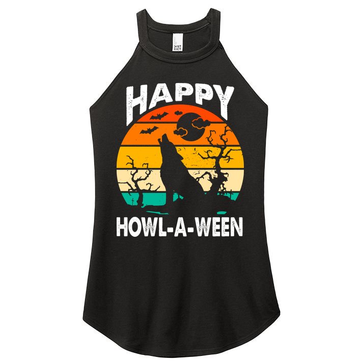 Happy Howl A Ween Halloween Wolf Retro Women's Perfect Tri Rocker Tank