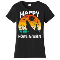 Happy Howl A Ween Halloween Wolf Retro Women's T-Shirt