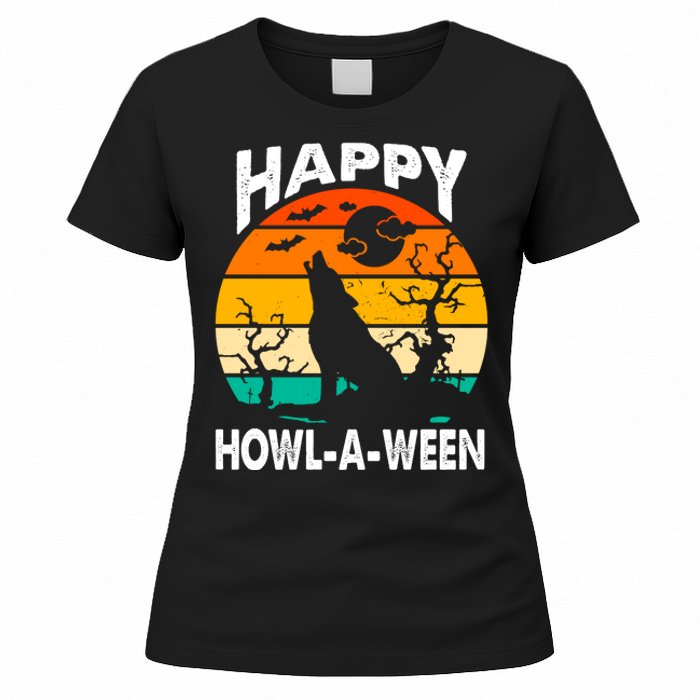 Happy Howl A Ween Halloween Wolf Retro Women's T-Shirt