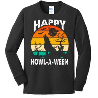 Happy Howl A Ween Halloween Wolf Retro Kids Long Sleeve Shirt