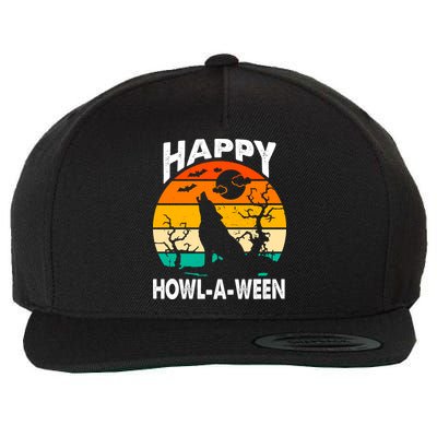 Happy Howl A Ween Halloween Wolf Retro Wool Snapback Cap