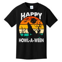 Happy Howl A Ween Halloween Wolf Retro Kids T-Shirt