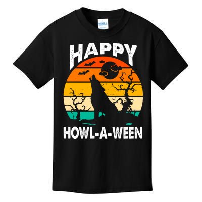 Happy Howl A Ween Halloween Wolf Retro Kids T-Shirt