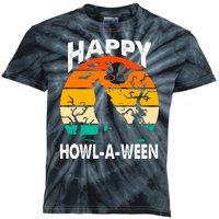 Happy Howl A Ween Halloween Wolf Retro Kids Tie-Dye T-Shirt