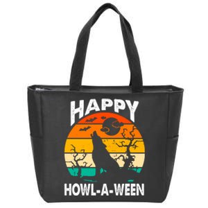 Happy Howl A Ween Halloween Wolf Retro Zip Tote Bag