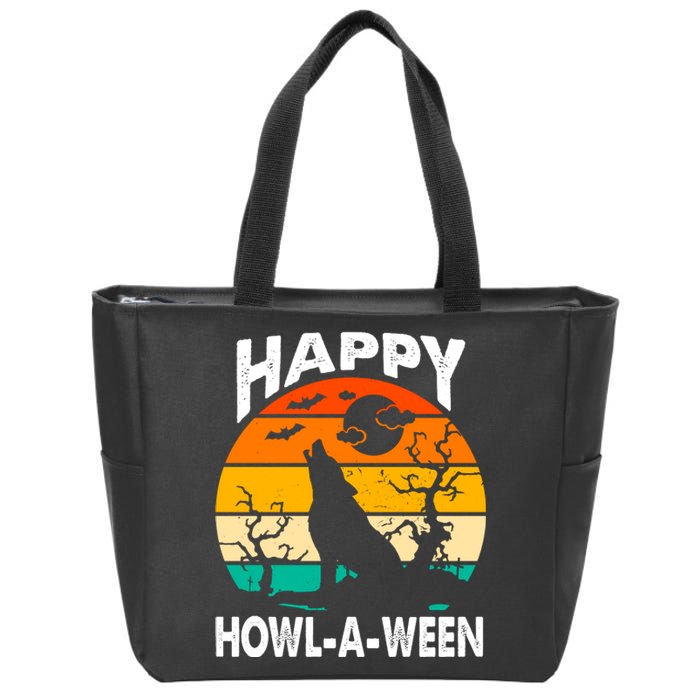 Happy Howl A Ween Halloween Wolf Retro Zip Tote Bag