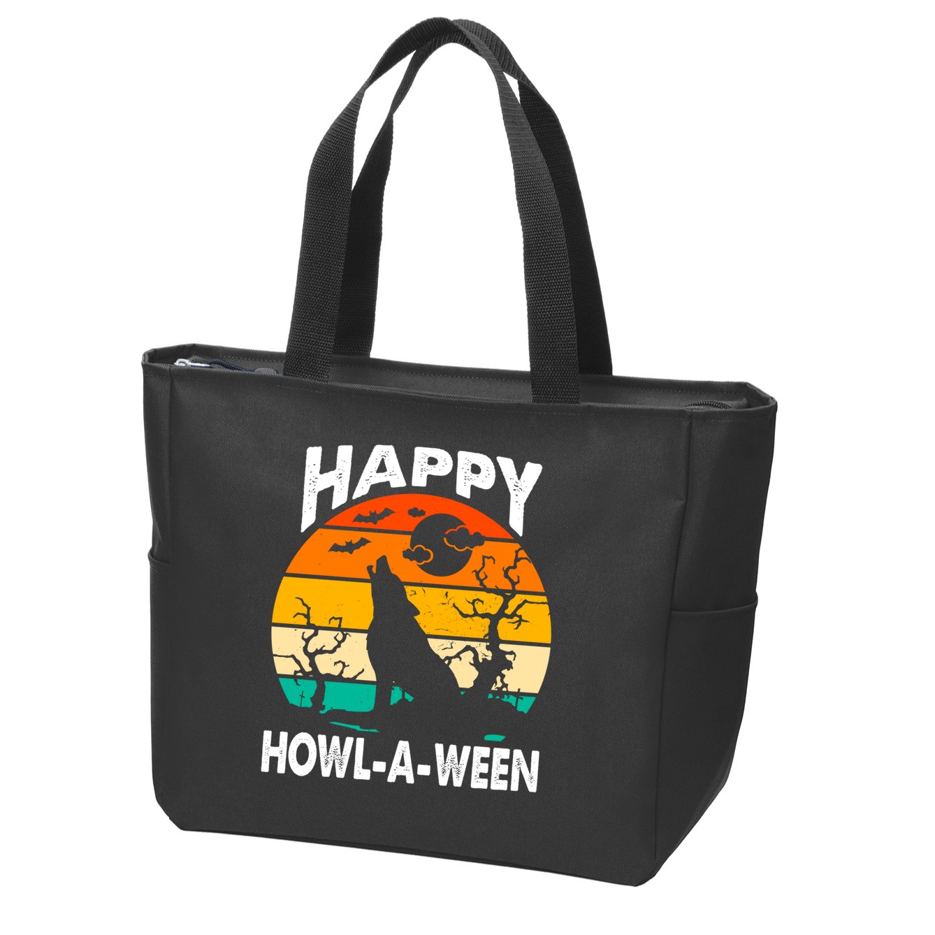 Happy Howl A Ween Halloween Wolf Retro Zip Tote Bag