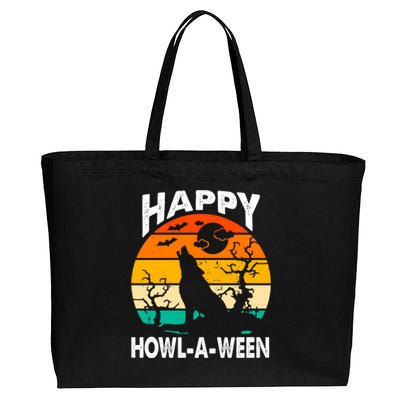 Happy Howl A Ween Halloween Wolf Retro Cotton Canvas Jumbo Tote