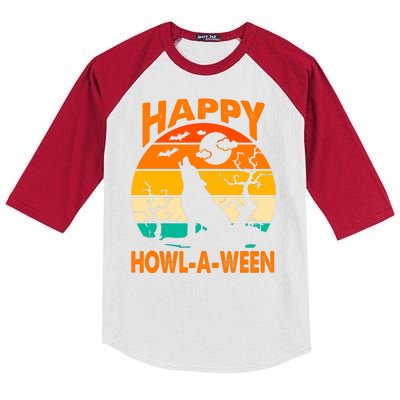 Happy Howl A Ween Halloween Wolf Retro Kids Colorblock Raglan Jersey