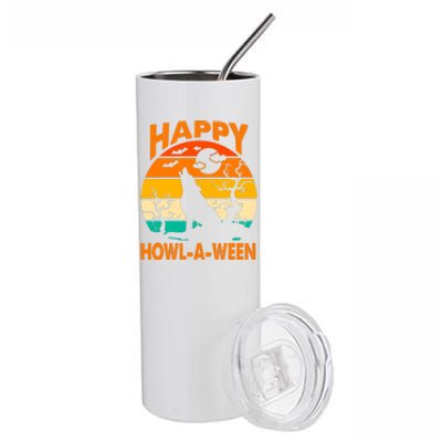 Happy Howl A Ween Halloween Wolf Retro Stainless Steel Tumbler