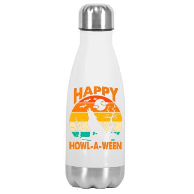 Happy Howl A Ween Halloween Wolf Retro Stainless Steel Insulated Water Bottle