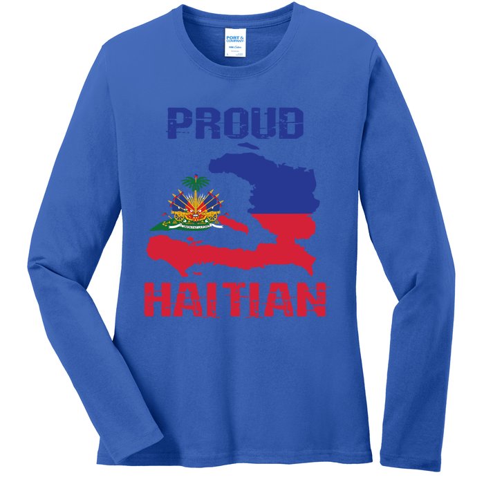 Haiti Haitian America Flag Love Proud Ayiti Country Melanin Great Gift Ladies Long Sleeve Shirt