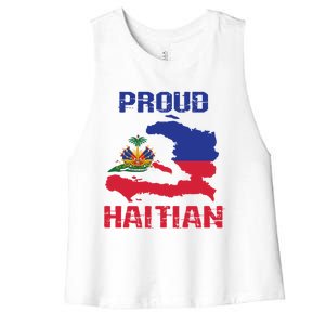 Haiti Haitian America Flag Love Proud Ayiti Country Melanin Great Gift Women's Racerback Cropped Tank