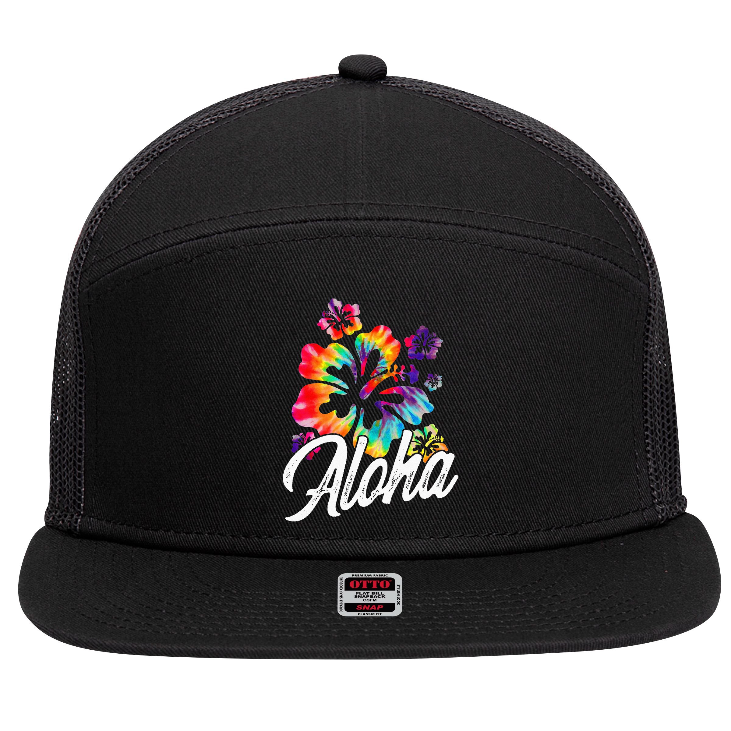 Hawaii Hawaiian Aloha Beaches Hibiscus Flowers 7 Panel Mesh Trucker Snapback Hat