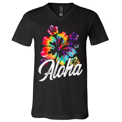 Hawaii Hawaiian Aloha Beaches Hibiscus Flowers V-Neck T-Shirt