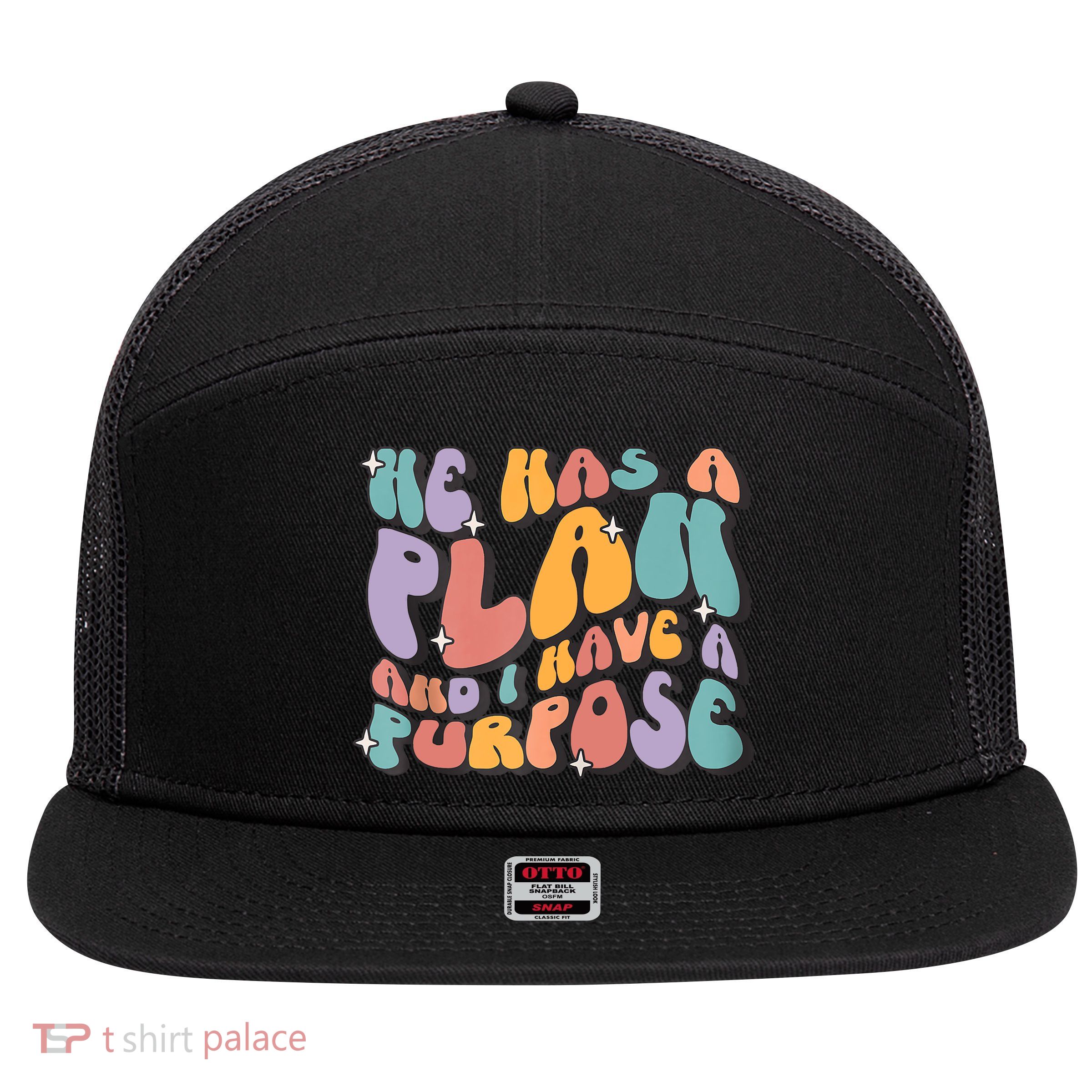 He Has A Plan And I Have A Purpose Christian Men Women 7 Panel Mesh Trucker Snapback Hat