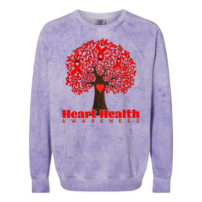 Heart Health Awareness Red Ribbon Heart Tree Colorblast Crewneck Sweatshirt