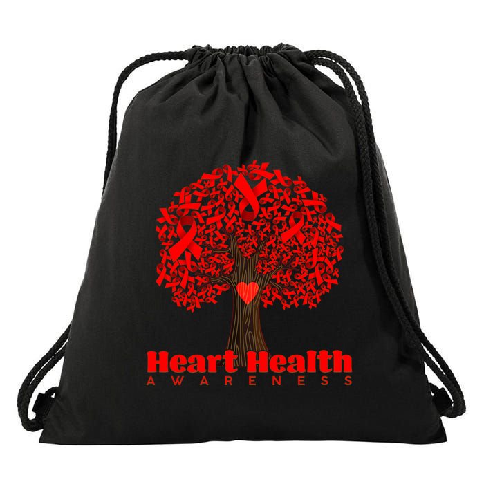 Heart Health Awareness Red Ribbon Heart Tree Drawstring Bag