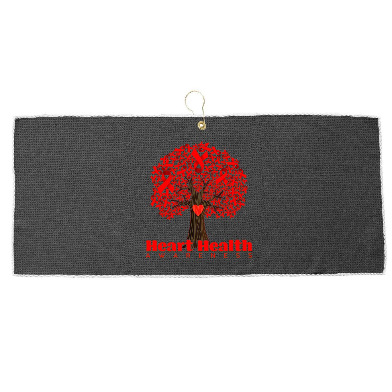 Heart Health Awareness Red Ribbon Heart Tree Large Microfiber Waffle Golf Towel