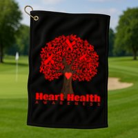 Heart Health Awareness Red Ribbon Heart Tree Golf Towel