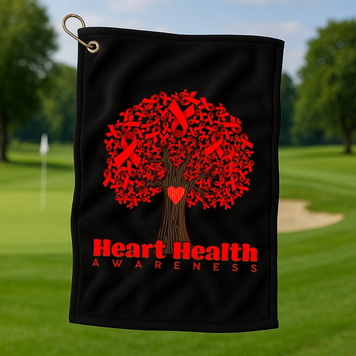 Heart Health Awareness Red Ribbon Heart Tree Golf Towel