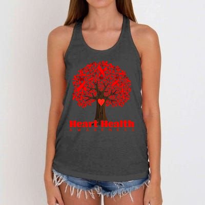 Heart Health Awareness Red Ribbon Heart Tree Women's Knotted Racerback Tank