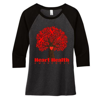 Heart Health Awareness Red Ribbon Heart Tree Women's Tri-Blend 3/4-Sleeve Raglan Shirt