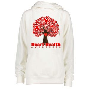 Heart Health Awareness Red Ribbon Heart Tree Womens Funnel Neck Pullover Hood