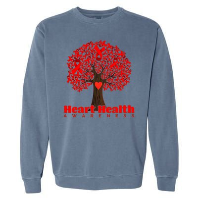 Heart Health Awareness Red Ribbon Heart Tree Garment-Dyed Sweatshirt