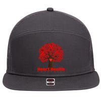 Heart Health Awareness Red Ribbon Heart Tree 7 Panel Mesh Trucker Snapback Hat