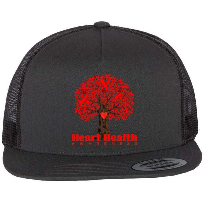 Heart Health Awareness Red Ribbon Heart Tree Flatbill Hat