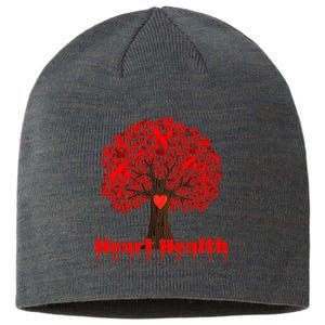 Heart Health Awareness Red Ribbon Heart Tree Sustainable Beanie