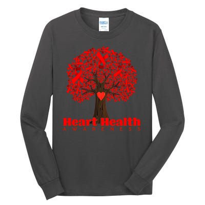 Heart Health Awareness Red Ribbon Heart Tree Tall Long Sleeve T-Shirt